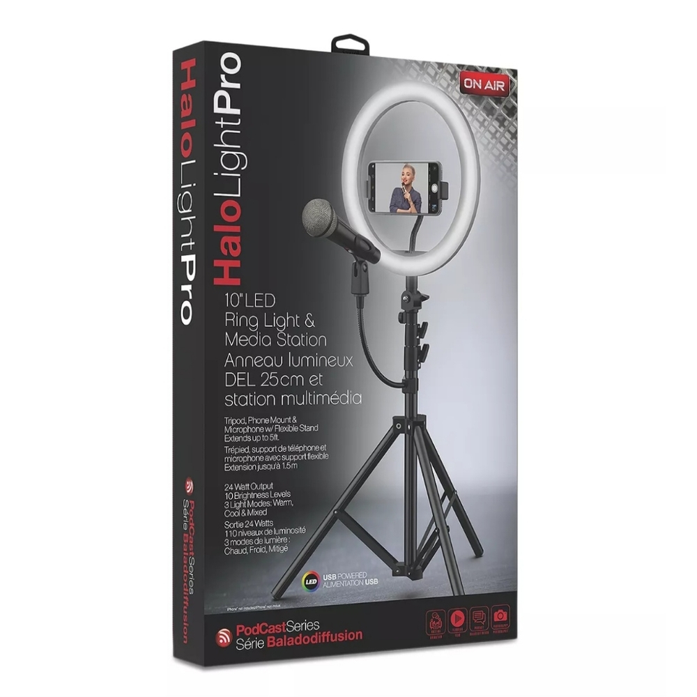 On Air Halolight Pro 10" Ring light Large tripod stand Microphone. BRAND NEW 💎
